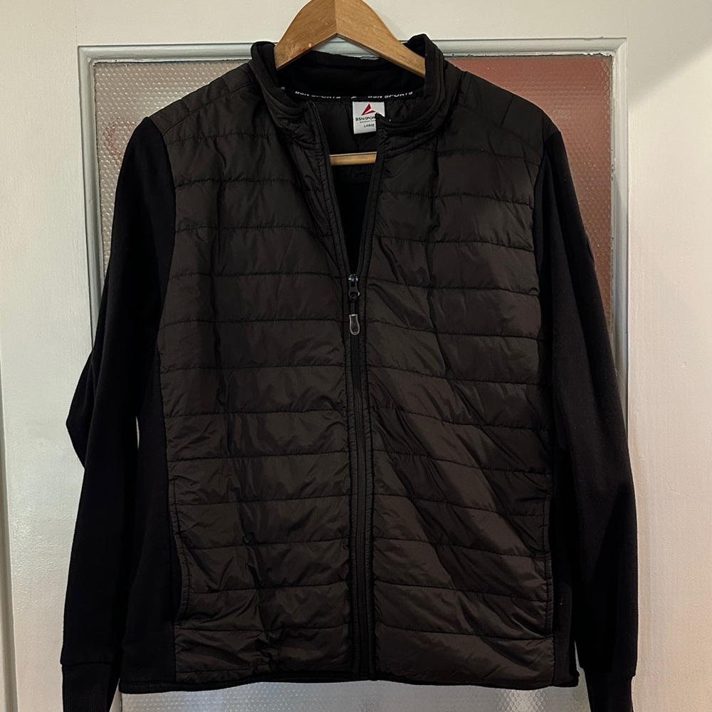 Black Puffer Jacket with Knit Sleeves